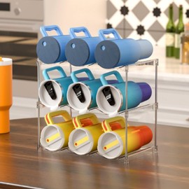 AWGOU Stackable Water Bottle Organizer for Cabinet, Bottle and Other Tumbler Organizer for Kitchen Cabinets,Clear Stackable Water Bottle Holder and Wine Rack