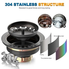 BOTEMY Stainless Steel Bronze Sink Drain Strainer Kit 3-1/4 inch Kitchen Drain Assembly with Metal Center Knob Basket Stopper Replacement for Standard Kitchen Sinks, Oil Rubbed Bronze