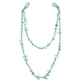 NUZUJX Colorful Flattened Beaded Knots Long Necklace Bohemian Vintage Chunky Costume Jewelry for Women (Green)