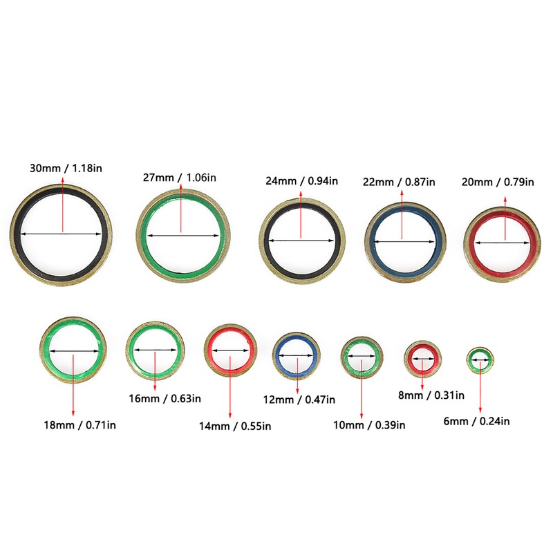 240pcs 6\8\10\12\14\16\18\20\22\24\27\30mm Metal Rubber Sealing Oil Ring Drain Plug Gasket