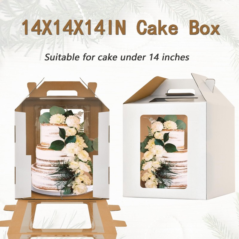 Hzzycaxli 14x14x14 Inch Tall Cake Boxes with windows, 14in Large