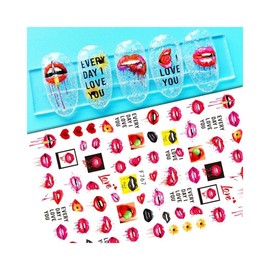 Generic Red Lips Heart Nail Decals Stickers Rose Flowers Love Lipstick Fruit Cherry F767 Nail Wraps Art Stickers Manicure Supplies for Women for Home Nails Full Long Lasting Easy Apply and Remove