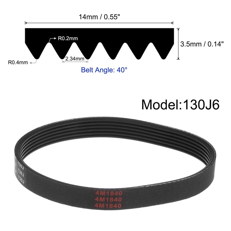 QUARKZMAN 130J6 Rubber Poly V Belt, 6 Rib PJ V-Ribbed