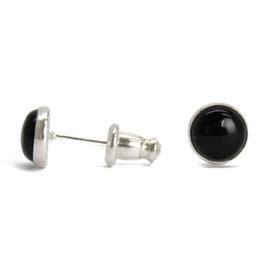 Kathy Bankston Handmade 6mm Black Onyx Stud Earrings for Women and Girls, Round Bezel 925 Sterling Silver