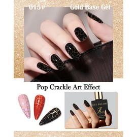 Gold Base Gel Nail Polish for Crackle Nail Gel Glue Polish,Dazzling Cool Crackle Pattern Effect, Increase Nail Shine,Long Lasting & Quick Drying,Protects Nails,UV LED Lamp Needed Nail Gel Polish-015
