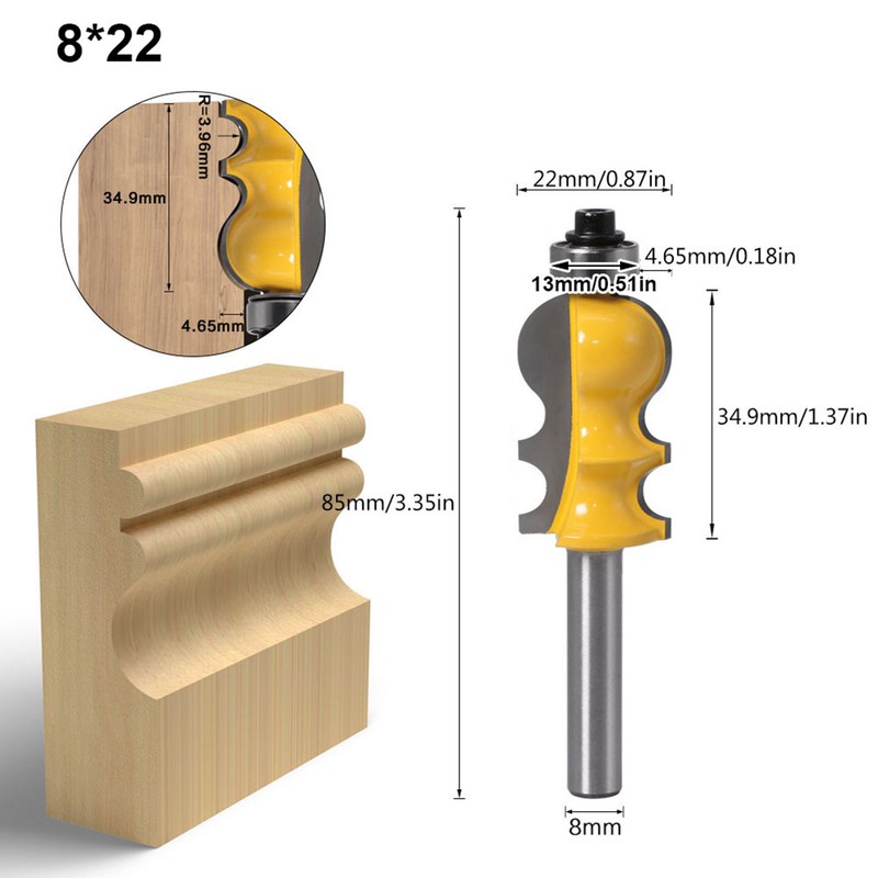 5pcs 8mm Shank Handrail Router Bit Cabinet Door Top Line