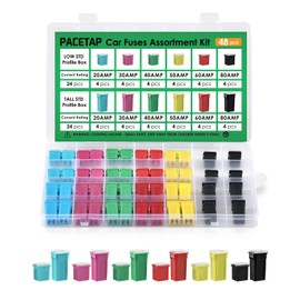 48Pcs Tall & Low Profile Assortment Kit - Car Blade Fuses Tall & Low Profile Box Shaped Fuses (20A, 30A, 40A, 50A, 60A, 80A) for Trucks, Cars and SUV, Boat