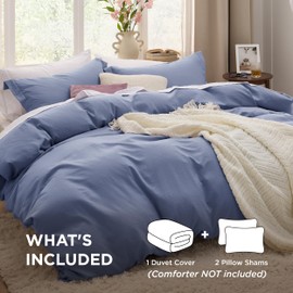 Bedsure Slate Blue Duvet Cover Queen Size - 3 Pieces Prewashed Cotton-Like Extra Soft Bedding Set, Includes 1 Duvet Cover 90x90 Inches with Zipper Closure & 2 Pillow Shams, Comforter Not Included