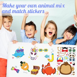 Weploda Pack of 36 Animal Stickers, Face Animal Stickers, Make-a-Face Stickers, Make a Face Sticker Animals, Stickers Children, DIY Children's Sticker Set, Animal Mix and Match Sticker Sheets (7