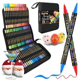 Betem Paint Markers Acrylic Paint Pens, Dual Tip 72 Colors Acrylic Markers with Brush Tip and Fine Point, Art Supplies for Wood, Canvas, Stone, Glass, Rock Painting Kit DIY Crafts Drawing Kit with Bag