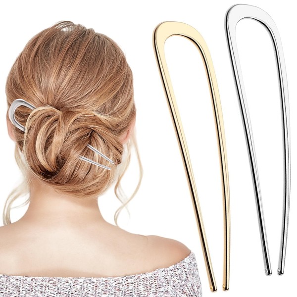 2 PCS French Hair Pins, U Shaped Hair Fork Sticks