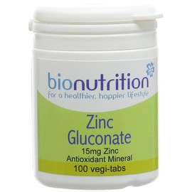 Bio Nutrition Zinc Gluconate - 15mg Zinc - Antioxidant Mineral - 100 vegi-tabs