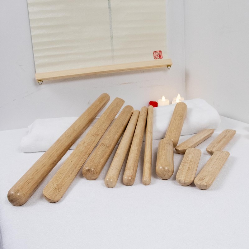 Goodtar 12 PCS Solid Bamboo Massage Stick Sets Warm Bamboo