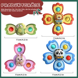 Seyaom Suction Cup Toy Baby, Pack of 4 Sensory Toys for Baby, Suction Cup Spinner Baby, Bath Toy, Water Toy, Fidget Spinner Toys Gifts for 3 Years and Up