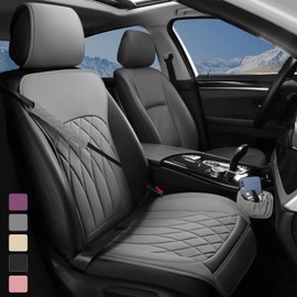 BEITK 1 Pack Leather Front Car Seat Cover, Universal Sideless Car Seat Protector with Storage Pocket and Seat Belt Pad, Waterproof Automotive Seat Cover Cars Trucks SUV(Grey)