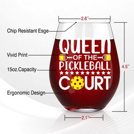 Perfectinsoy Queen Of The Pickleball Court Stemless Wine Glass, Cool Wine Glass for Pickleball Sport Lovers Players, Great Gifts for Women Colleagues Friends Mom Aunt Wife Sister Daughter Girlfriend