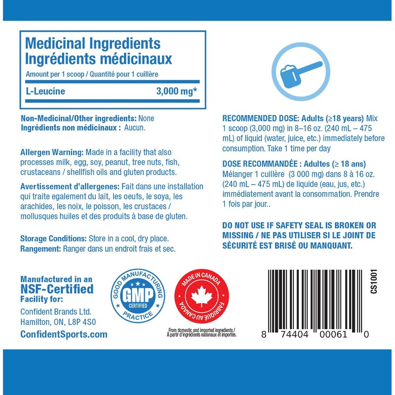 CONFIDENT SPORTS – 100% Ultra-Pure Premium - L-LEUCINE – 450
