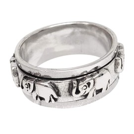 Treasure Bay 8mm Solid 925 Sterling Silver Ring, Elephant Design Spinning Stress Relief Ring Available in Different Sizes (U)