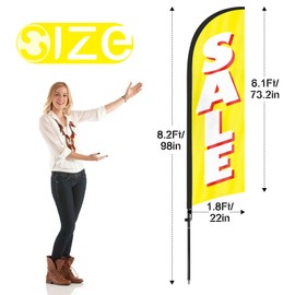 Sale Feather Flags, Sale Advertising Feather Banner with Flag Poles and Ground Stake, 8Ft Swooper Feather Flag for Sale Business 2Pack(Yellow)