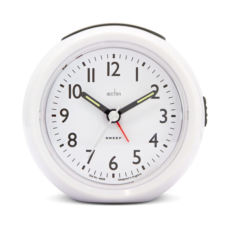Acctim Grace Non-Ticking Sweep Analogue Bedroom Alarm Clock White