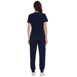 COZYFIT Scrubs for Women - V-Neck Top & Cargo Pants Scrubs Set with 10 Pockets - Navy Blue, XL