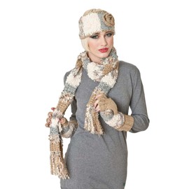 i-Smalls Ladies Mix Yarn Headband, Scarf and Glove Mitten Set, Winter Thermal Fashion Set. Oatmeal