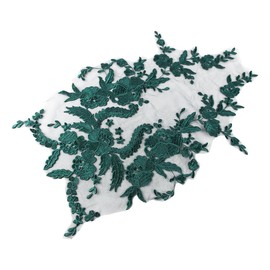 Ieron 3D Embroidery Lace Applique Embroidered Lace Neckline Flowers Tulle Trim Floral Embroidery Patch for DIY Neckline Wedding Dress Blackish Green
