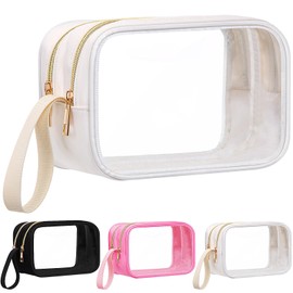 Weewooday Clear Makeup Bag Double Layer Cosmetic Bag Nylon Travel Toiletry Storage Case Waterproof Portable Car Make up Pouch Organizer with Zipper for Women (White)