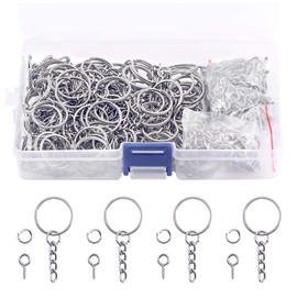 Swpeet 450Pcs 4/5" 20mm Sliver Key Chain Rings Kit, Including 150Pcs Keychain Rings with Chain and 150Pcs Jump Ring with 150Pcs Screw Eye Pins Bulk for Jewelry Findings Making (20mm, Sliver)