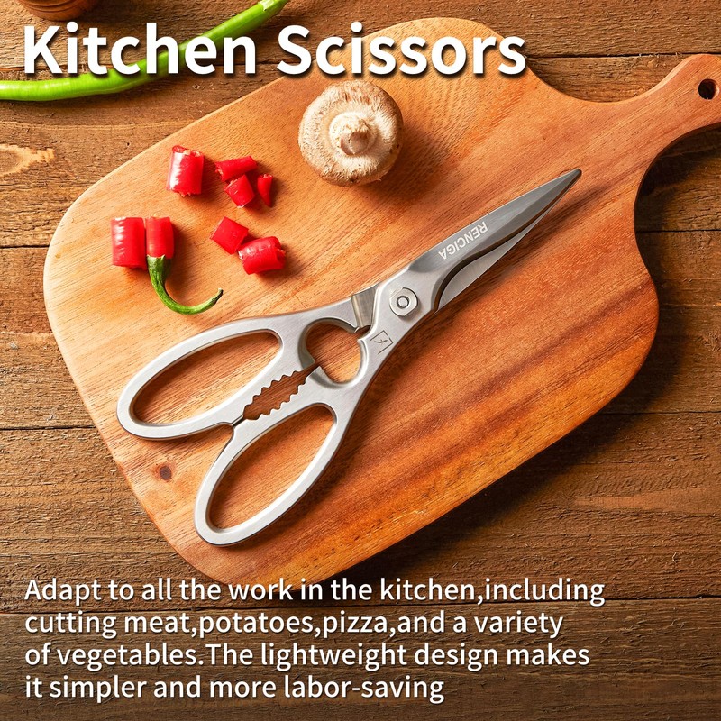RENCIGA Kitchen Scissors Multi-Purpose Kitchen Shears Micro-serrated Sharp Blade Heavy