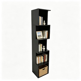 Enjoy Smart 5 Cube Bookshelf, Freestanding 5 Tier Open Display Shelf, Modern Black Cube Storage Organizer with Eco-Friendly Melamine Surface for Home Office Bedroom Living Room Study, Black