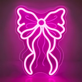 hhuohuona Pink Bow Neon Sign,Neon Signs for Wall Decor,Pink Ribbon Bow Neon Lights for Room Decor Aesthetic,Dimmable Led Signs for Bedroom Wall Girl's Girly Room Decorative Birthday Party Gifts