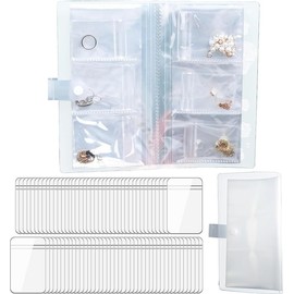 Fhandong Anti Oxidation Travel Jewelry Organizer Storage Book with 84 Slots and 100 Clear Zipper Lock Bags, Transparent Jewellery Storage Book