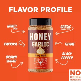 Fire and Smoke Honey Garlic BBQ Rub Seasoning Dry Mix Grilling Smoking Meats Spices 9.5 Oz New