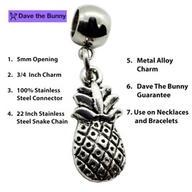 Dave The Bunny Pineapple Necklace - Stainless Steel Snake Chain Fruit Necklace with Metal Alloy Charm - Elegant Pineapple Decor and Party Decorations for a Stylish Look