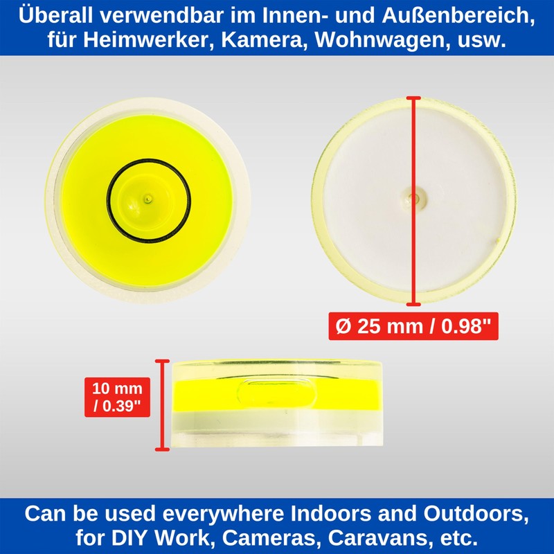 Round spirit level set, 5 pieces, with diameter 25 mm
