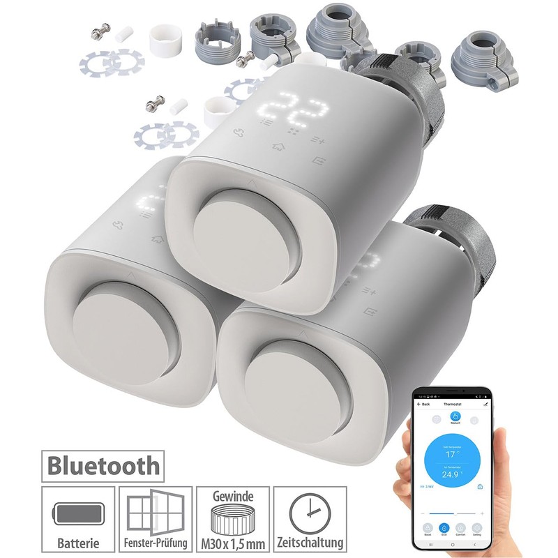 revolt Heating Controller: Set of 3 Programmable Radiator Thermostats with
