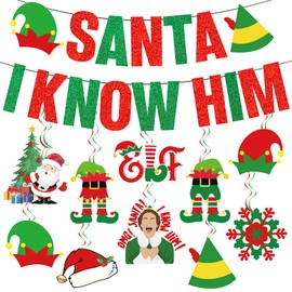 Santa I Know Him Banner Buddy The Elf Christmas Decorations Buddy The Elf Banner for Christmas Elf Decorations Christmas Party Decorations Funny Christmas Decorations