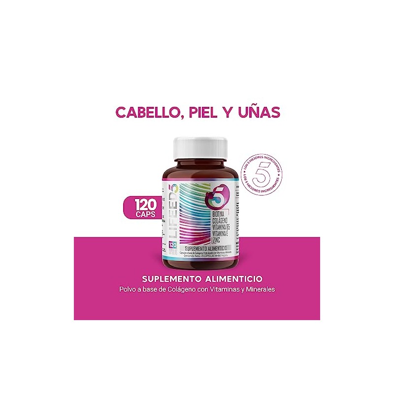 Lifeed Biotina Colageno Hidrolizado Puro Vitamina Zinc Suplemento Multivitaminico Mujer