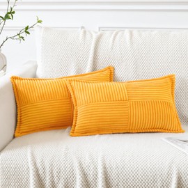 Artscope Corduroy Cushion Covers Pack of 2 Modern Patchwork Throw Pillow Covers Soft Pillowcase Broadside Decorative Textured Cushions for Home decor Sofa Bedroom Couch Yellow 30x50cm