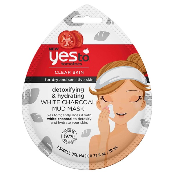 Yes To Tomotoes Detoxifying & Hydrating White Charcoal Mud Mask, For Dry and Sensitive Skin, White Charcoal To Gently Detoxify and Hydrate Dry and Sensitive Skin, 1-Pack