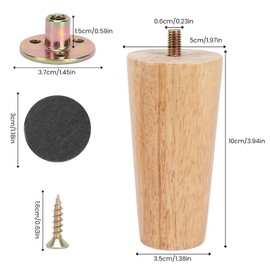 HO2NLE Pack of 4 Furniture Feet, Wooden Table Legs, Replacement Sofa Feet, Furniture Legs, Wooden Legs, Conical Cabinet Feet for Furniture, Sofa, Bed, Cabinet, Legs, Couch Chair (10 cm)