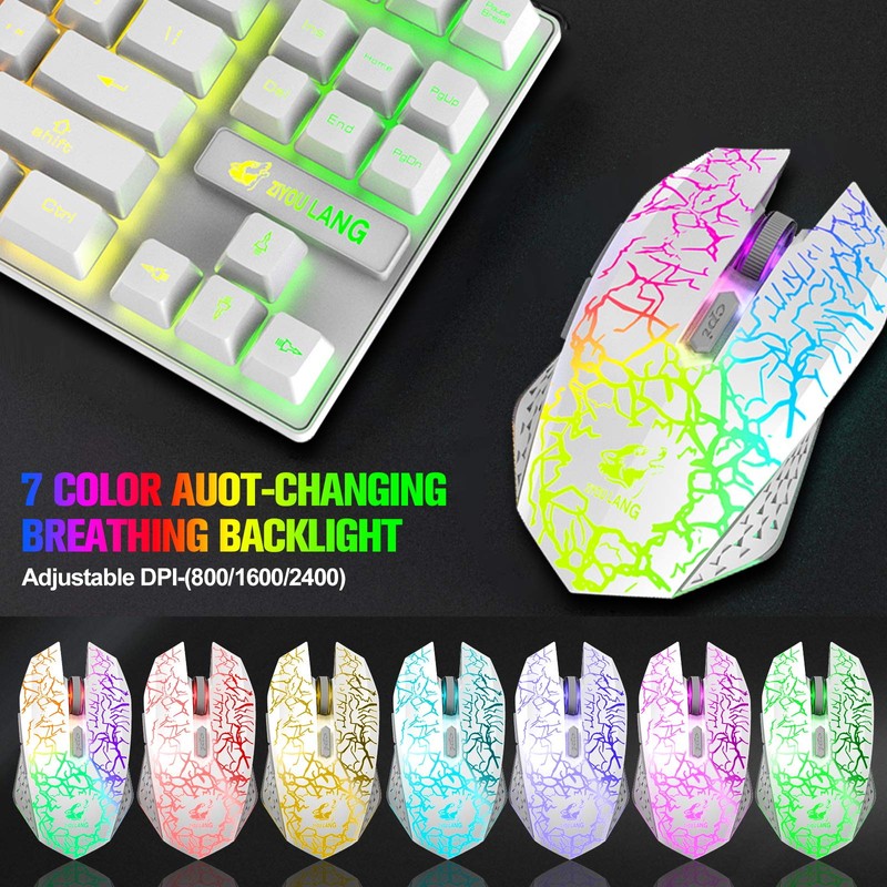 Wireless Gaming Keyboard and Mouse Combo with 87 Key Rainbow