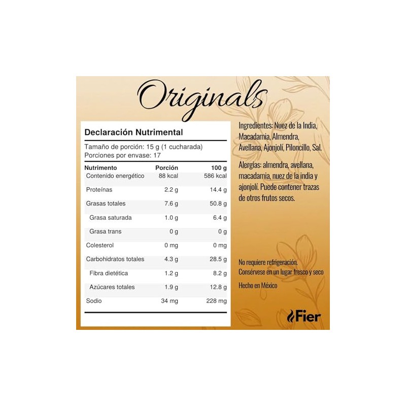 Crema de 5 Semillas Fier Originals | Macadamia, Almendra, Avellana,