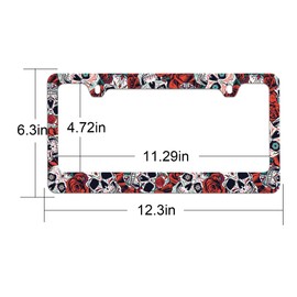 Stainless Steel Sugar Skull License Plate Frame Skull License Plate Holder Sugar Skull Car Accessories Day of The Dead Frame Witchy License Plate Frame for Women 12.3" X 6.3"