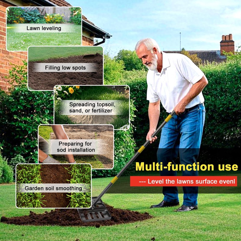 Lawn Leveling Rake - Heavy Duty 17"x10" Stainless Steel Lawn