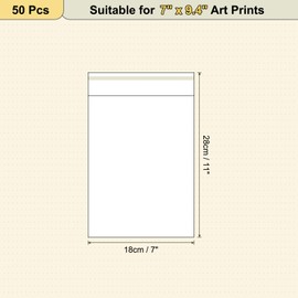 sourcing map 11"x 7" Acid-Free Picture Sleeve, 50 Pack Crystal Clear Photo Sleeves Storage Bags Transparent Sealing Bag for 6"x 9" Art Prints, Pictures, Photos, Frame Mats Mattes