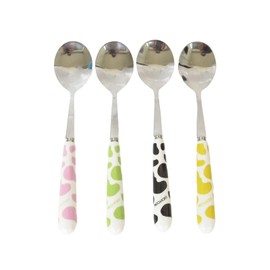 Ceramic Handle Stainless Steel Dessert Spoon Ceramic Handles Cutlery Spoons Long Handle Dessert Spoons Cow Pattern Ceramic Handle Stainless Steel Tableware Coffee Spoon, Dessert Spoon (4pc)