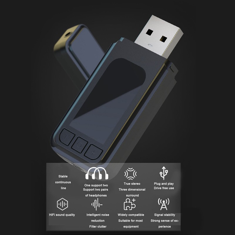 Dual Output Bluetooth Transmitter Bluetooth Transmitter USB AUX Connection Supports