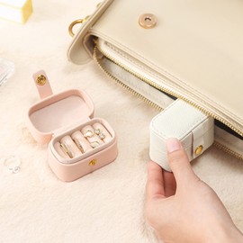 IM-Doiry Jewelry Box, Small Box, Jewelry, Jewelry Box, Portable, Compact PU Leather, Jewelry Storage, Accessory Case, Small Items, Ring, Piercing (White)